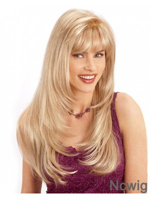 22 inch Wavy Long Synthetic Blonde Layered Mono Topper