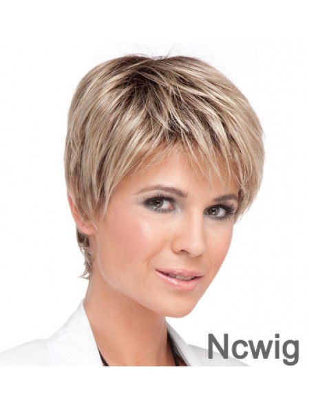 Cheap Blonde Cropped Straight Boycuts Lace Front Wigs