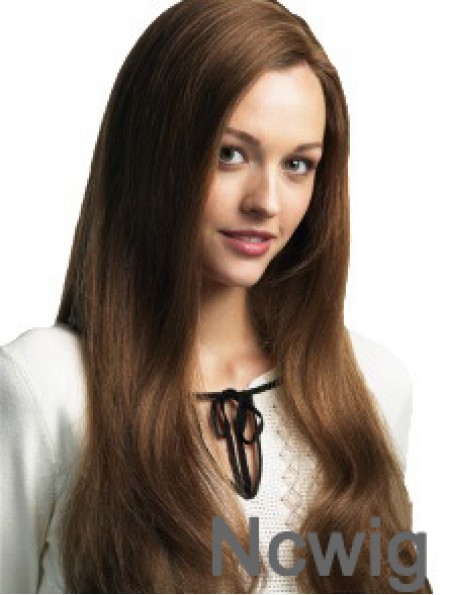 Long Straight Without Bangs Brown Cheap 100% Hand-tied Wigs