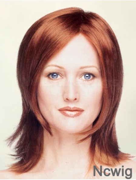Layered Shoulder Length Straight Red 13 inch Durable Monofilament Wigs