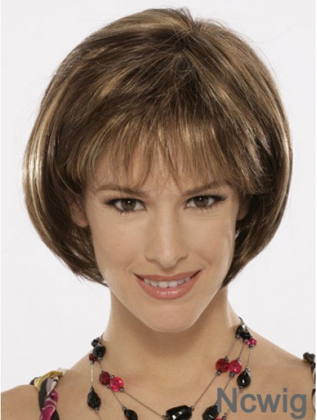 Capless Chin Length Straight Brown Top Bob Wigs