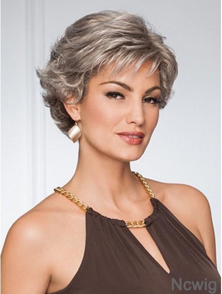 Capless Curly Cropped 5 inch Grey Wigs