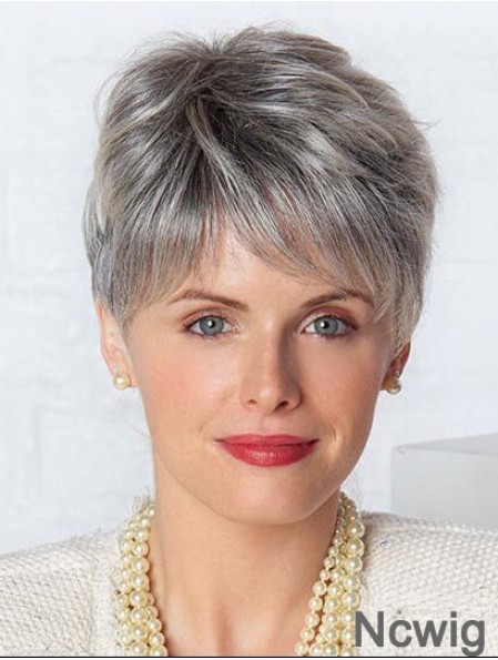 Monofilament Lace Wigs Grey Cut Straight Style Short Length