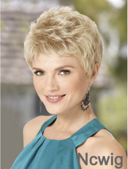 Blond Wig With Capless Wavy Style Cropped Length Boycuts