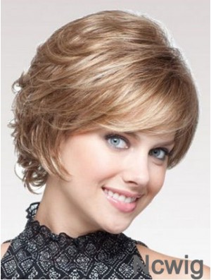 Blonde Wavy Short Layered Capless Cheap Wigs