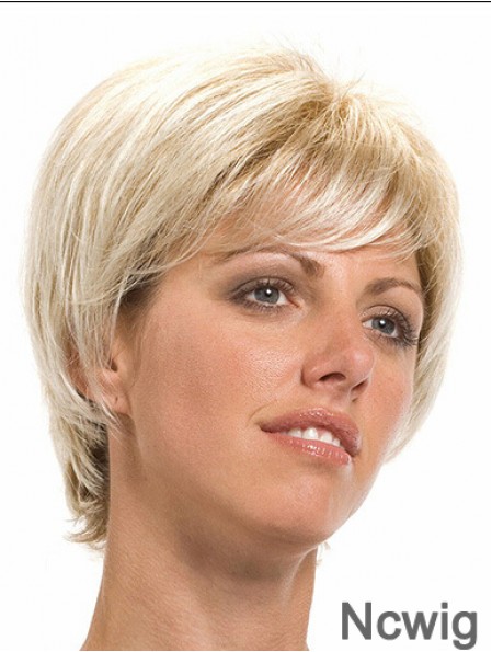 7 inch Stylish Straight With Bangs Blonde Short Wigs
