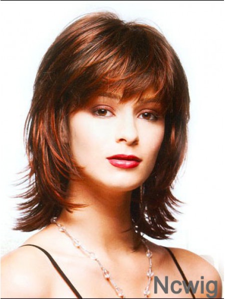 Wigs For Ladies With Bangs Capless Shoulder Length Auburn Color