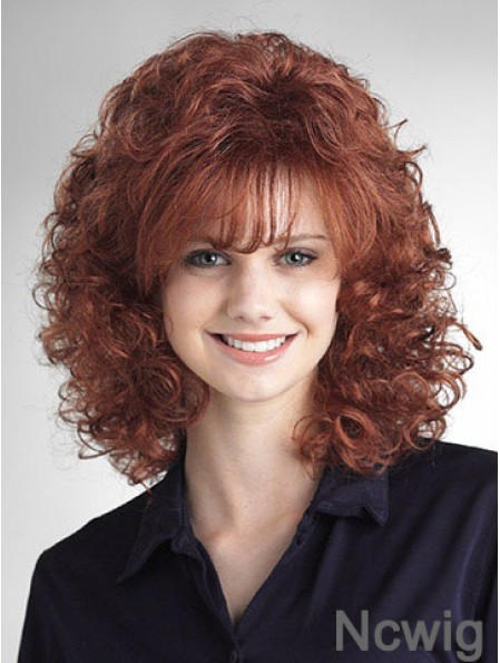 Curly Auburn Durable Shoulder Length Classic Wigs