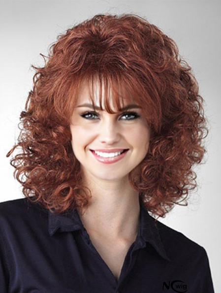 Curly Auburn Durable Shoulder Length Classic Wigs