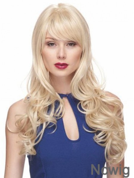 Blonde Wigs With Bangs Synthetic Capless Wavy Style Long Length