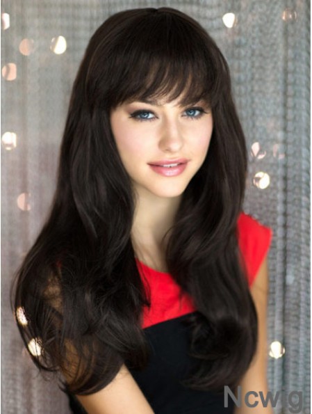 Cheapest Black Straight With Bangs Capless Long Wigs