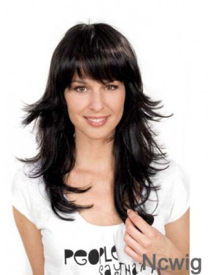 Popular Black Straight With Bangs Capless Long Wigs