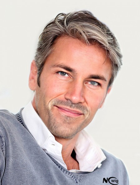 Monofilam Straight Synthetic Short Grey Wigs For Men