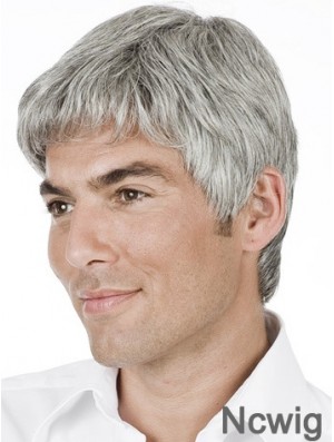 Grey Straight Short Remy Human 100% Hand Tied Mens Wig Shop 