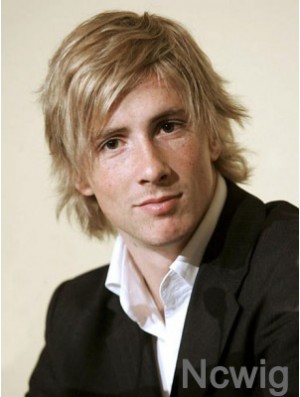 Chin Length Layered Blonde Wavy Human Hair Wigs For Men UK