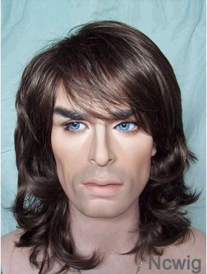 12 inch Brown Synthetic Shoulder Capless Wavy Hair Wigs For Man