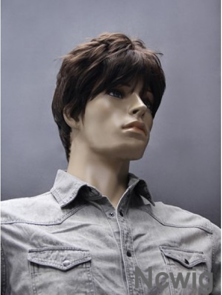 Synthetic Brown Straight Capless Short Mens Brown Wig