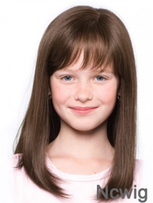 Straight Shoulder Length Brown Synthetic 100% Hand-tied Kids Wigs