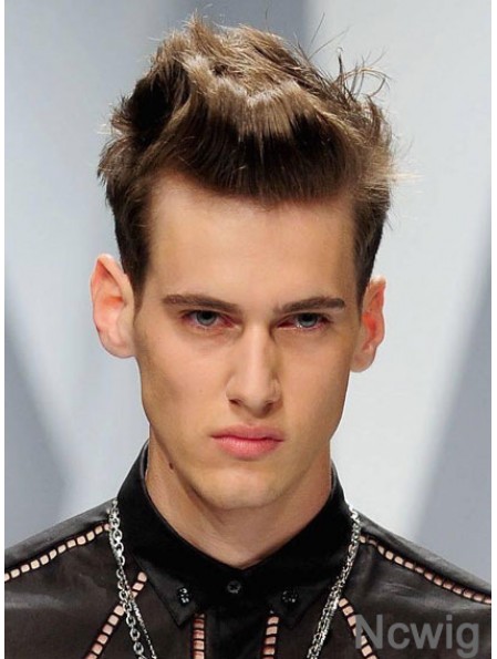 Remy Human 100% Hand Tied Cropped Straight Brown Wigs For Man In London