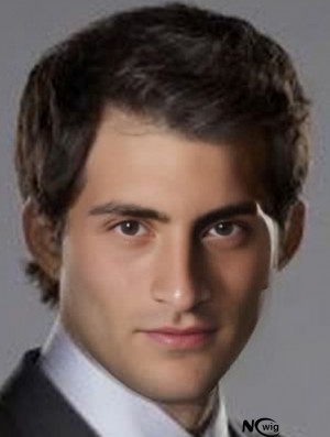 6 inch Lace Front Synthetic Black Straight Mens Wigs Men's Accessories