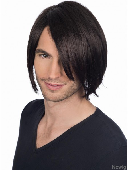 Full Lace Straight Black Men Wigs With Bangs