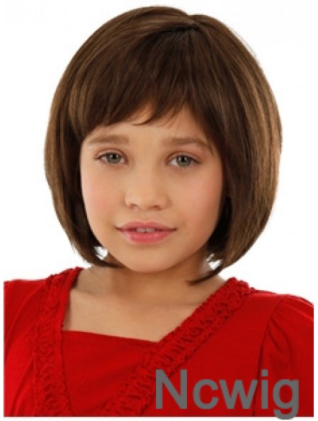 Straight Chin Length Auburn Remy Human Hair 100% Hand-tied Kids Wigs