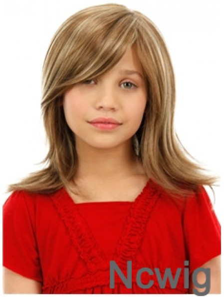 Childrens Wigs Blonde Color Shoulder Length Straight Style With Capless