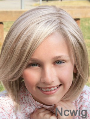 Straight Shoulder Length Blonde Synthetic Lace Front Kids Wigs