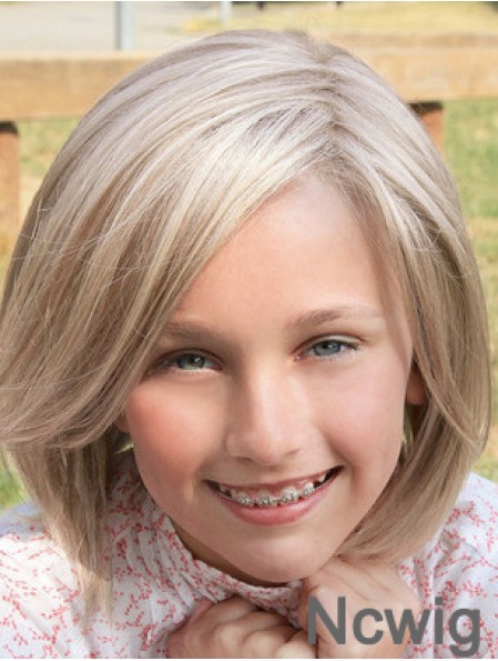 Straight Shoulder Length Blonde Synthetic Lace Front Kids Wigs