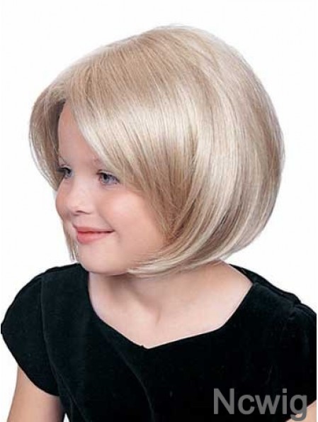 Straight Chin Length Blonde Synthetic Lace Front Kids Wigs