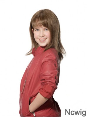 Straight Long Brown Synthetic 100% Hand-tied Kids Wigs