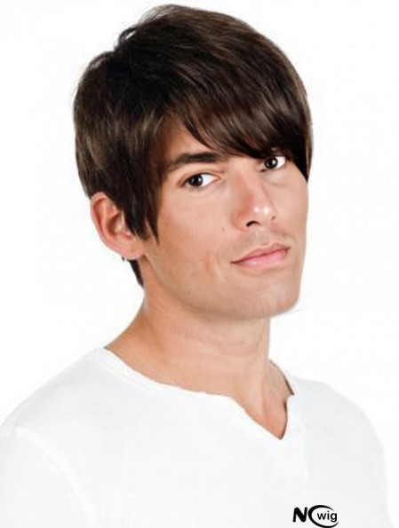 Full Lace Brown Remy Human Straight Professional Mens Wigs