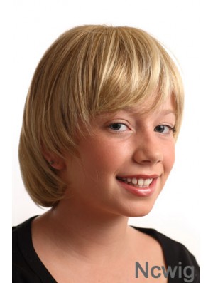 Straight Short Blonde Synthetic Capless Kids Wigs