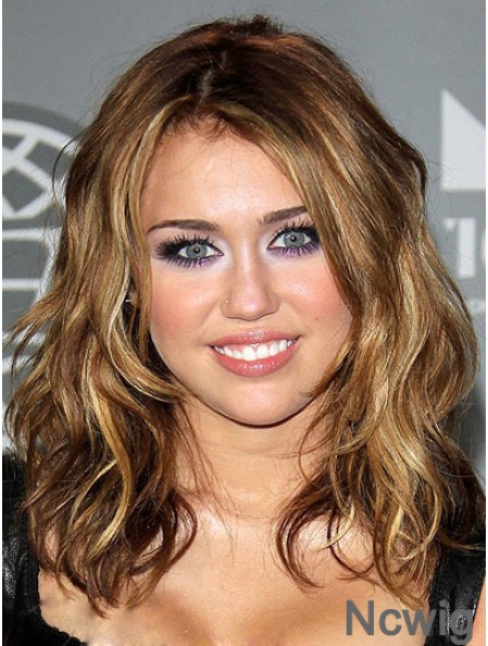 Synthetic Capless Brown Shoulder Wavy Miley Cyrus Hair Wigs