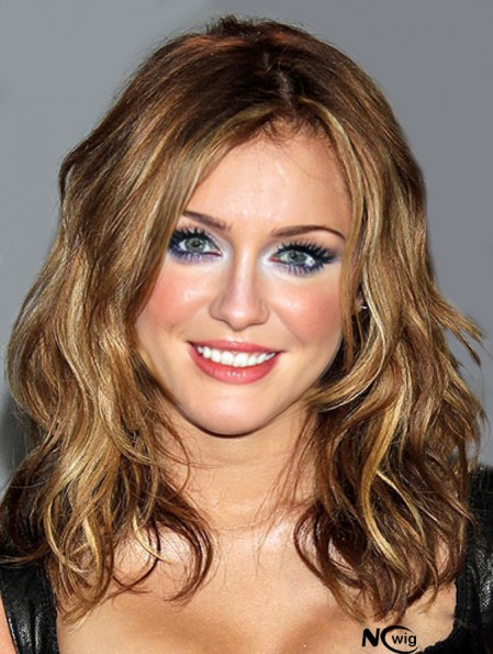 Synthetic Capless Brown Shoulder Wavy Miley Cyrus Hair Wigs