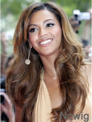 Beyonce Wig With Bangs Brown Color Long Length Wavy Style