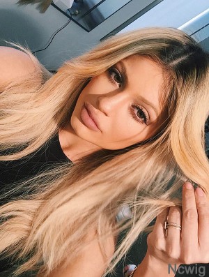 Suitable 16 inch Long Wavy Layered Kylie Jenner Wigs