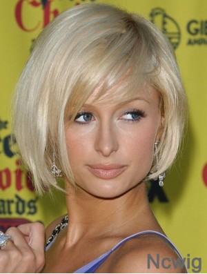 Capless Chin Length Straight With Bangs Blonde Affordable Paris Hilton Wigs