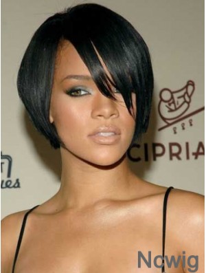 Black Straight With Bangs Lace Front 8 inch Ideal Rihanna Wigs