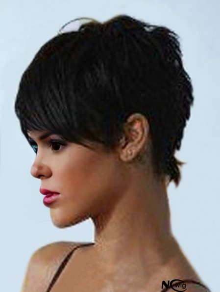 Popular Cropped Black Straight Capless Rihanna Wigs