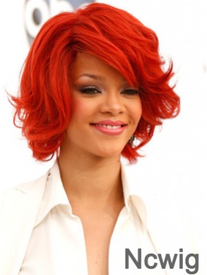 Red Wavy With Bangs 100% Hand-tied 12 inch Popular Rihanna Wigs