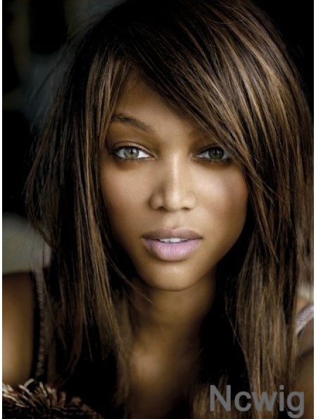 Brown Straight With Bangs Lace Front 16 inch Modern Tyra Banks Wigs