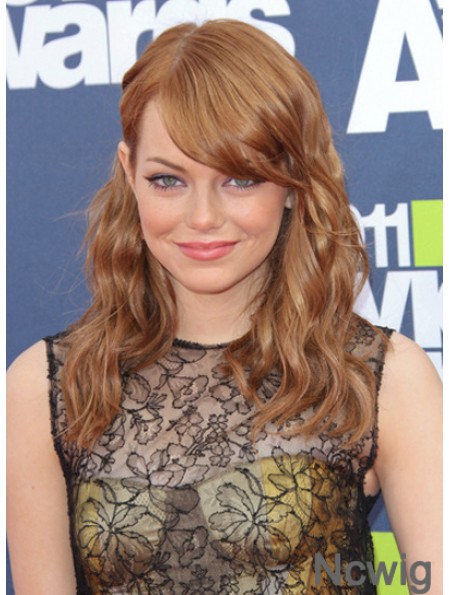 Emma Stone Wig With Bangs Wavy Style Auburn Color