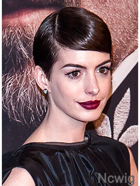 Brown Cropped Straight Boycuts Capless 5 inch Anne Hathaway Wigs