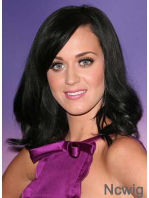 16 inch Natural Black Shoulder Length Wavy Layered Katy Perry Wigs