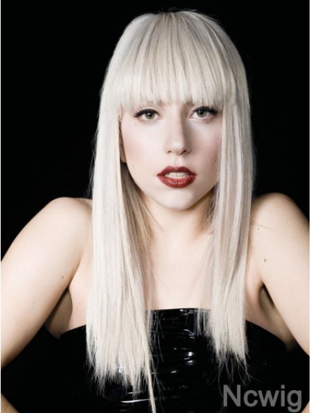 18 inch Cheapest Long Straight With Bangs Lady Gaga Wigs