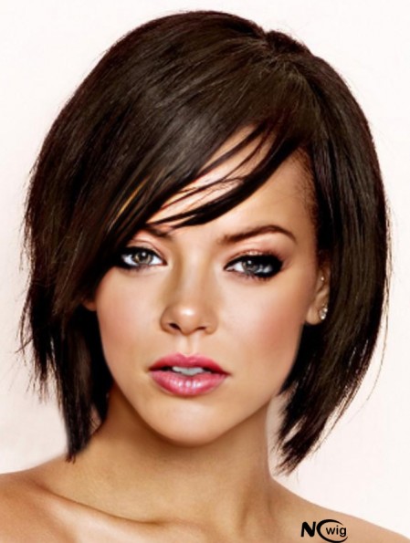 Black Straight With Bangs 100% Hand-tied 8 inch Soft Rihanna Wigs