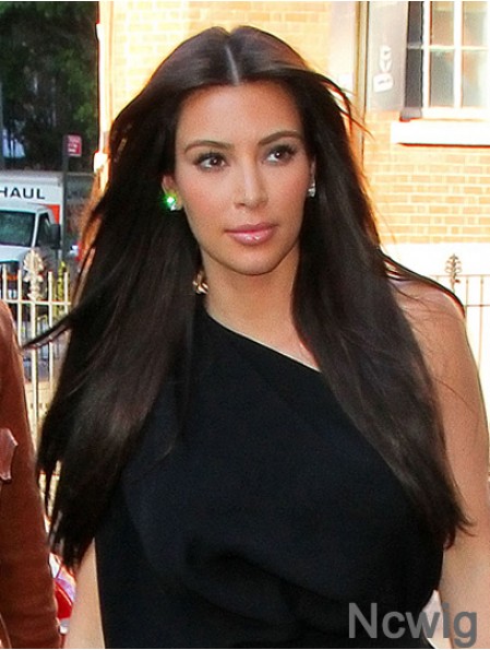 Fabulous Black Long Straight 20 inch Without Bangs Kim Kardashian Wigs