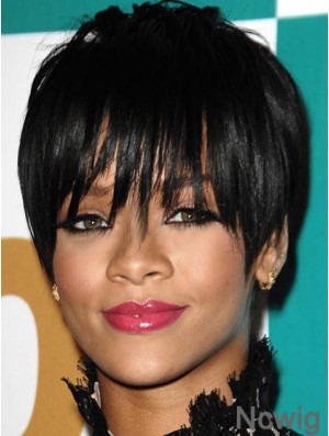 Suitable Cropped Black Straight Capless Rihanna Wigs