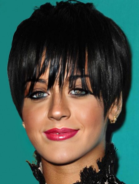 Suitable Cropped Black Straight Capless Rihanna Wigs